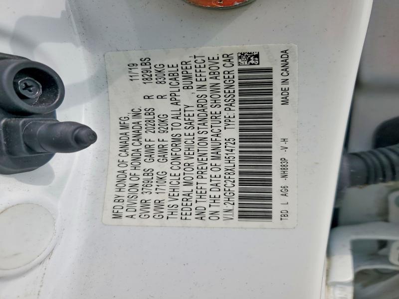 Продаж на аукціоні авто 2020 Honda Civic, vin: 2HGFC2F8XLH514725, номер лоту: 62517246