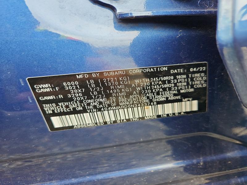 60428036 :رقم المزاد ، 4S4WMARD0N3433748 vin ، 2022 Subaru Ascent مزاد بيع