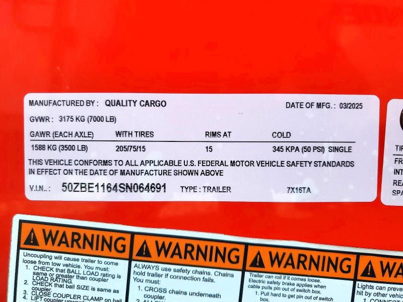 Продаж на аукціоні авто 2026 Quality Cargo Enclosed Cargo, vin: 50ZBE1164SN064691, номер лоту: 62057386