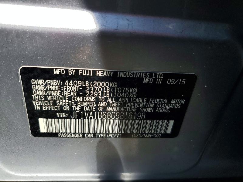 Aukcja sprzedaży 2016 Subaru Wrx, vin: JF1VA1B68G9816198, numer aukcji: 61893786
