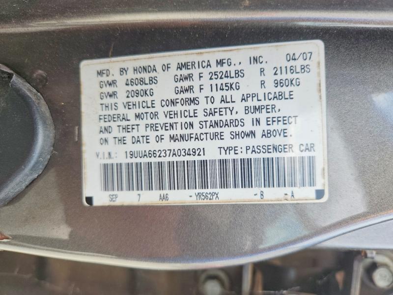 61287526 :رقم المزاد ، 19UUA66237A034921 vin ، 2007 Acura Tl مزاد بيع