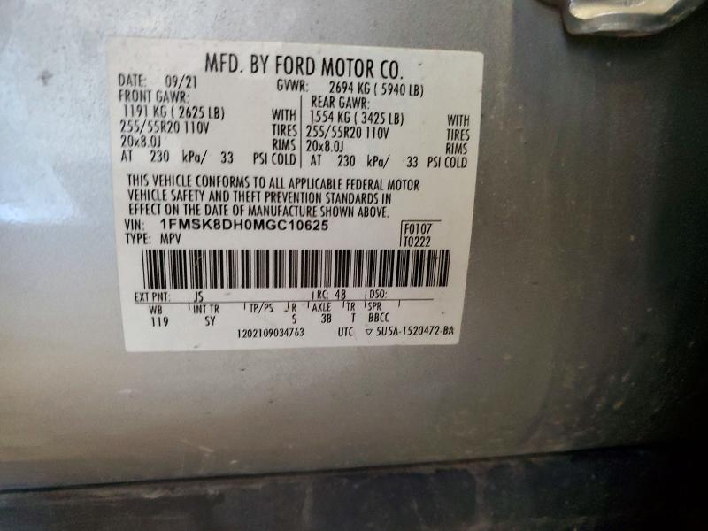 Продаж на аукціоні авто 2021 Ford Explorer, vin: 1FMSK8DH0MGC10625, номер лоту: 59134446
