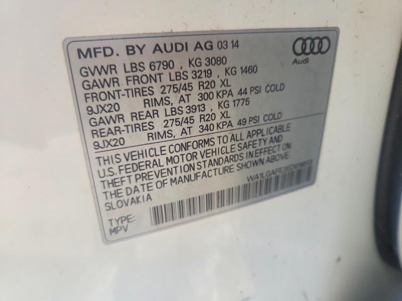 2014 Audi Q7 მანქანა იყიდება აუქციონზე, vin: WA1LGAFE2ED018513, აუქციონის ნომერი: 61242096