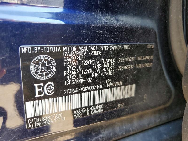 Aukcja sprzedaży 2019 Toyota Rav4 Hybrid, vin: 2T3RWRFV2KW002148, numer aukcji: 60559266