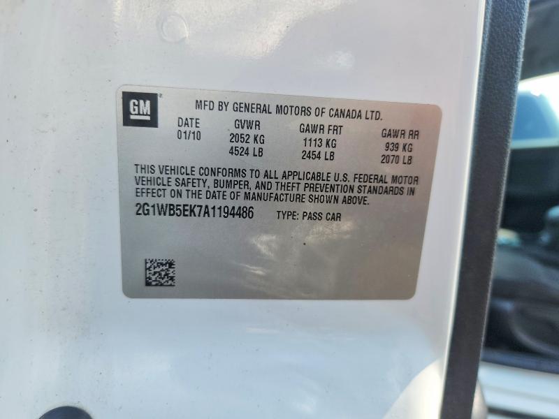 2010 Chevrolet Impala მანქანა იყიდება აუქციონზე, vin: 2G1WB5EK7A1194486, აუქციონის ნომერი: 62658696