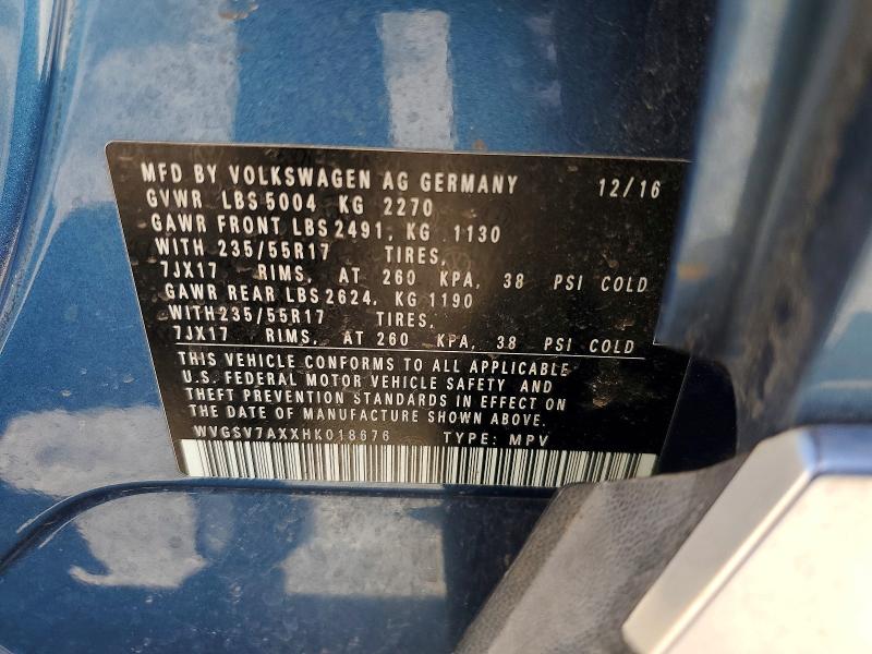 2017 Volkswagen Tiguan მანქანა იყიდება აუქციონზე, vin: WVGSV7AXXHK018676, აუქციონის ნომერი: 60855086