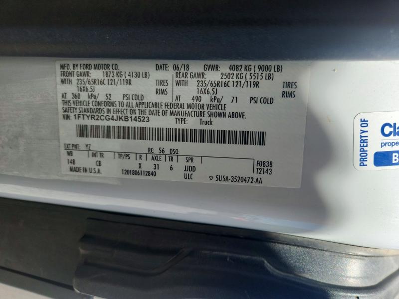 Продаж на аукціоні авто 2018 Ford Transit, vin: 1FTYR2CG4JKB14523, номер лоту: 60684446