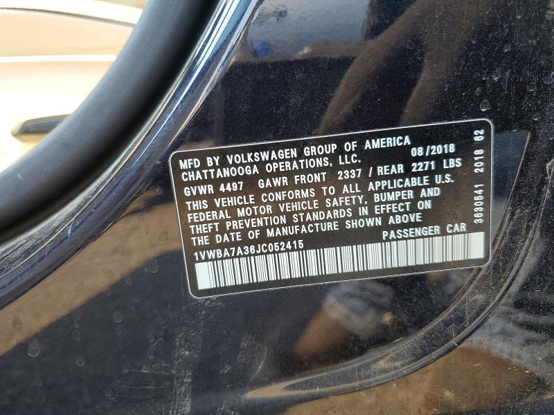 Продажа на аукционе авто 2018 Volkswagen Passat, vin: 1VWBA7A36JC052415, номер лота: 59369626