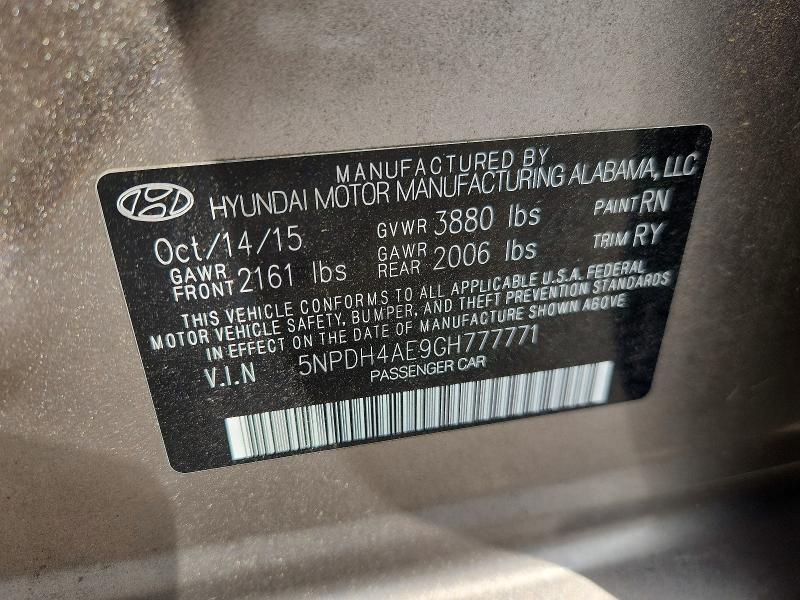 2016 Hyundai Elantra მანქანა იყიდება აუქციონზე, vin: 5NPDH4AE9GH777771, აუქციონის ნომერი: 62335006