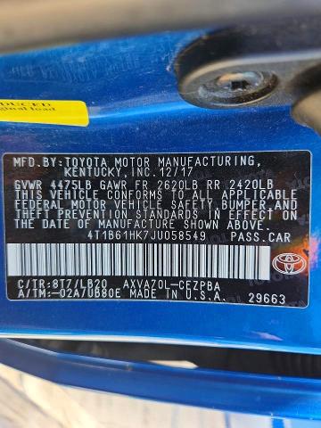 Продажа на аукционе авто 2018 Toyota Camry, vin: 4T1B61HK7JU058549, номер лота: 58494696