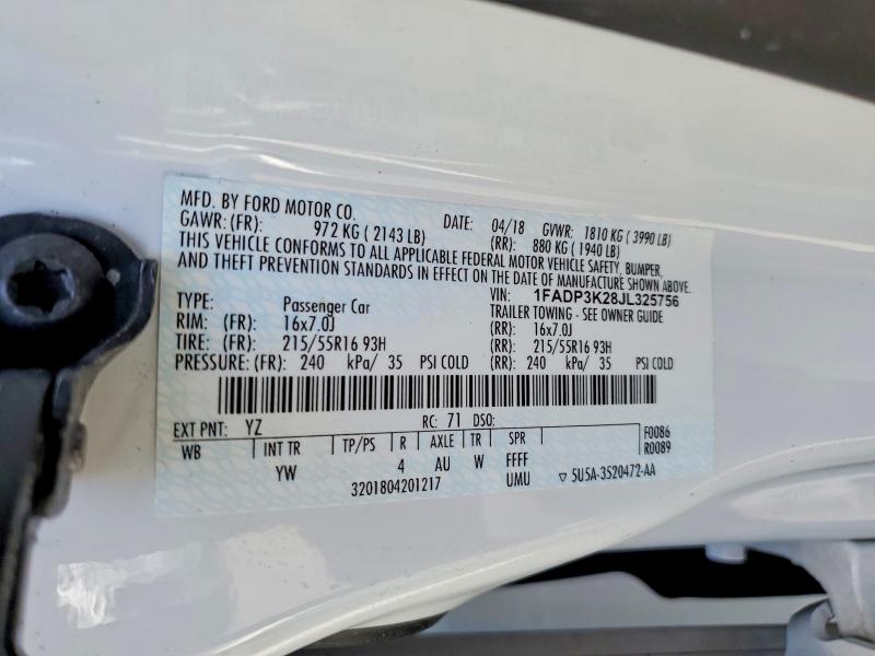 Auction sale of the 2018 Ford Focus, vin: 1FADP3K28JL325756, lot number: 61684736