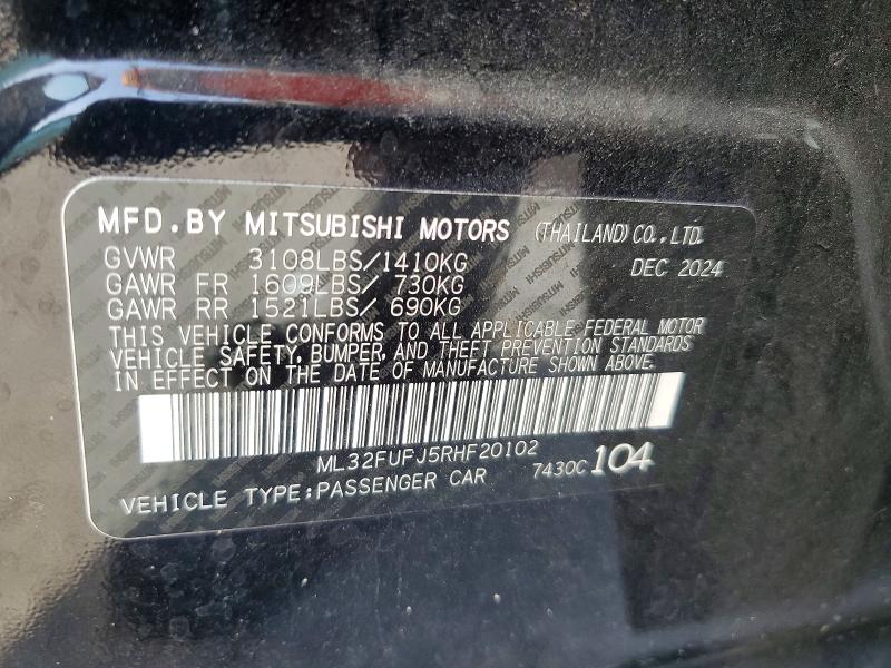 2024 Mitsubishi Mirage მანქანა იყიდება აუქციონზე, vin: ML32FUFJ5RHF20102, აუქციონის ნომერი: 60669866