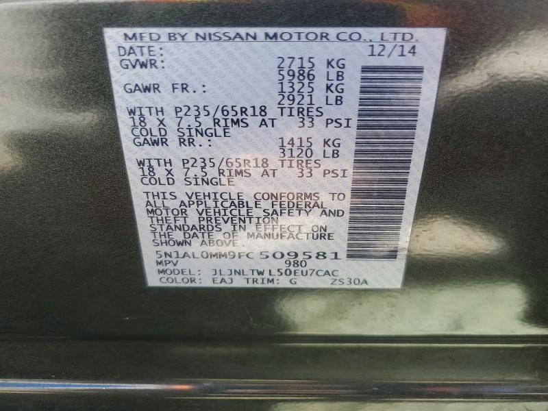 Продажа на аукционе авто 2015 Infiniti Qx60, vin: 5N1AL0MM9FC509581, номер лота: 62880146
