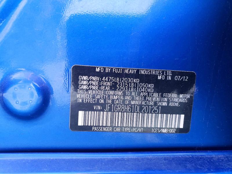 Aukcja sprzedaży 2013 Subaru Impreza, vin: JF1GR8H61DL201251, numer aukcji: 62031996