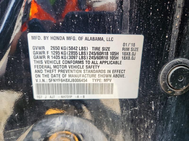 Aukcja sprzedaży 2018 Honda Pilot, vin: 5FNYF6H8XJB006454, numer aukcji: 61424166