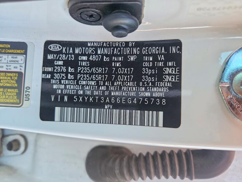 Aukcja sprzedaży 2014 Kia Sorento, vin: 5XYKT3A66EG475738, numer aukcji: 60200796