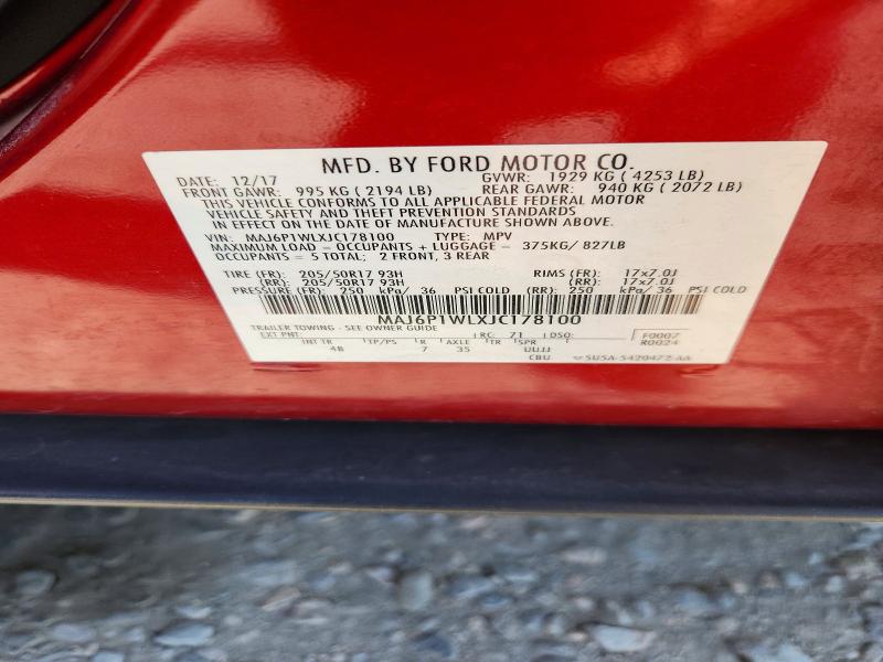 61802546 :رقم المزاد ، MAJ6P1WLXJC178100 vin ، 2018 Ford Ecosport مزاد بيع