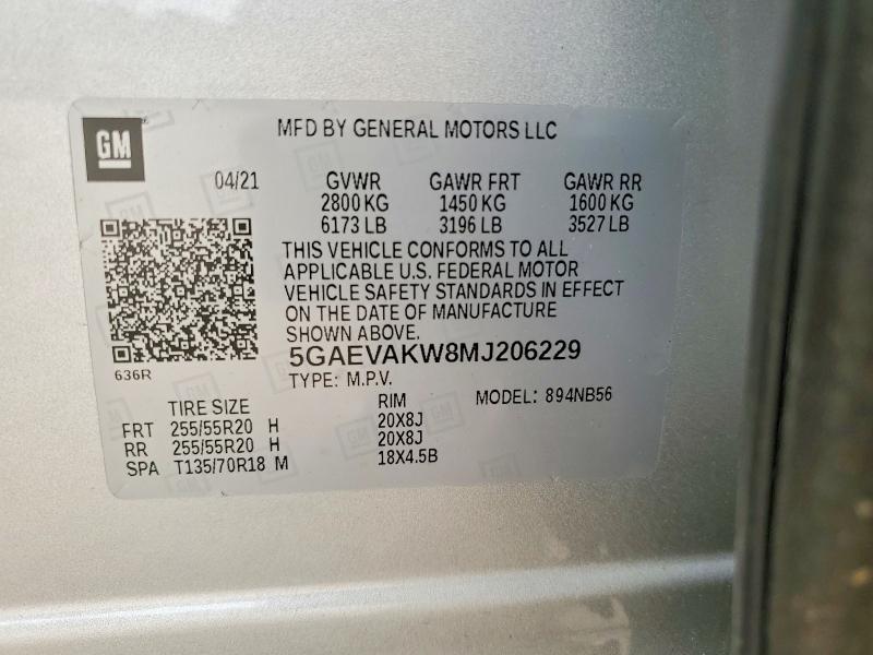 Продаж на аукціоні авто 2021 Buick Enclave, vin: 5GAEVAKW8MJ206229, номер лоту: 60627576