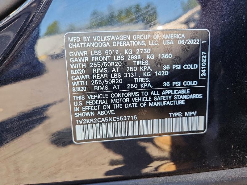 Продажа на аукционе авто 2022 Volkswagen Atlas, vin: 1V2KR2CA5NC553715, номер лота: 60148426