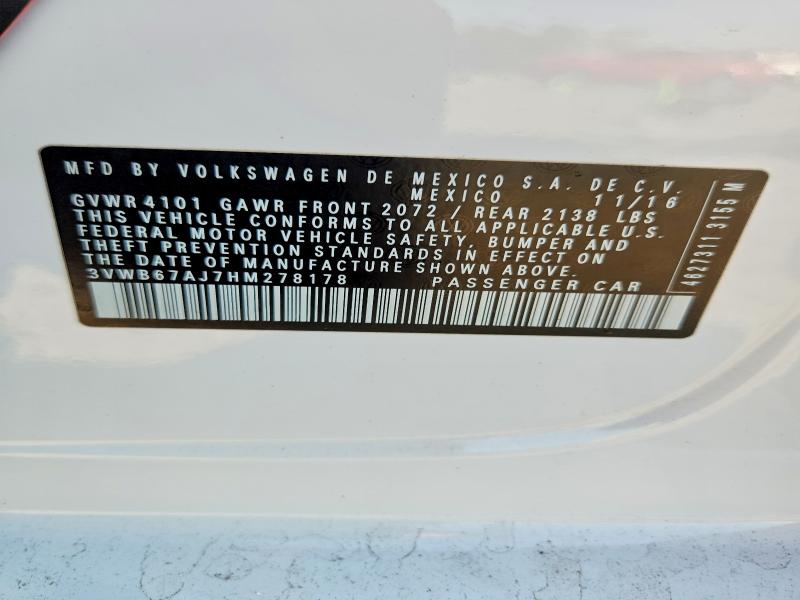 Aukcja sprzedaży 2017 Volkswagen Jetta, vin: 3VWB67AJ7HM278178, numer aukcji: 60128466
