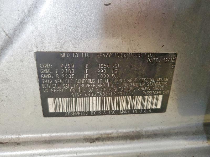 61529876 :رقم المزاد ، 4S3GTAB67H3705787 vin ، 2017 Subaru Impreza مزاد بيع