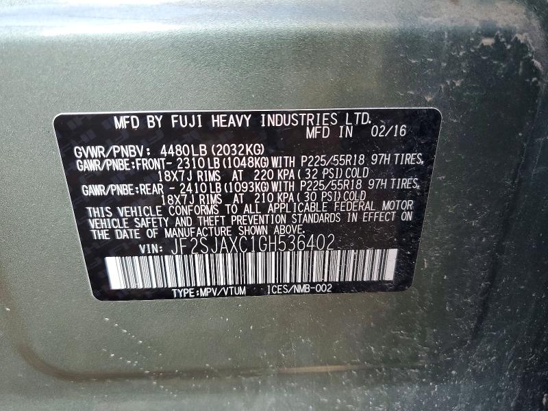 59604206 :رقم المزاد ، JF2SJAXC1GH536402 vin ، 2016 Subaru Forester مزاد بيع