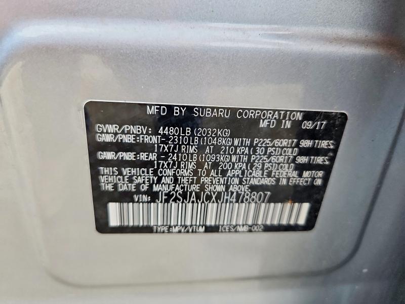 Aukcja sprzedaży 2018 Subaru Forester, vin: JF2SJAJCXJH478807, numer aukcji: 61939236