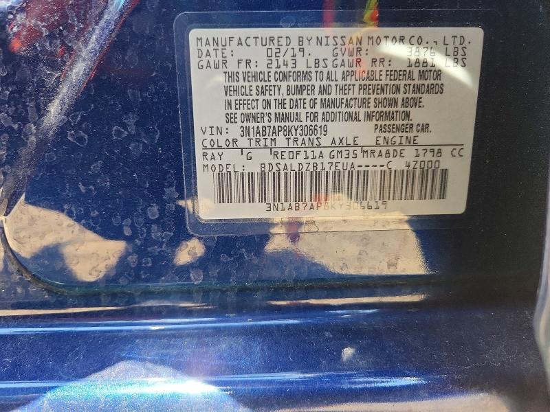 Aukcja sprzedaży 2019 Nissan Sentra, vin: 3N1AB7AP8KY306619, numer aukcji: 60939246