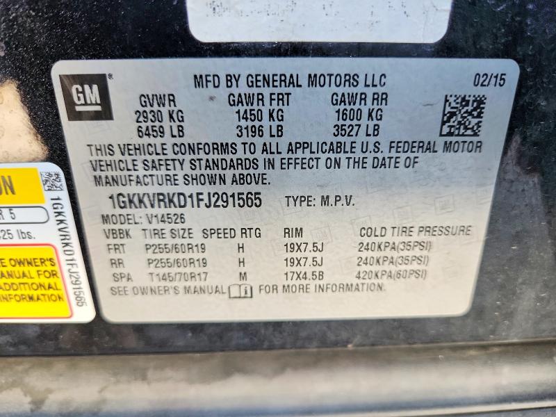 Aukcja sprzedaży 2015 Gmc Acadia, vin: 1GKKVRKD1FJ291565, numer aukcji: 60002196