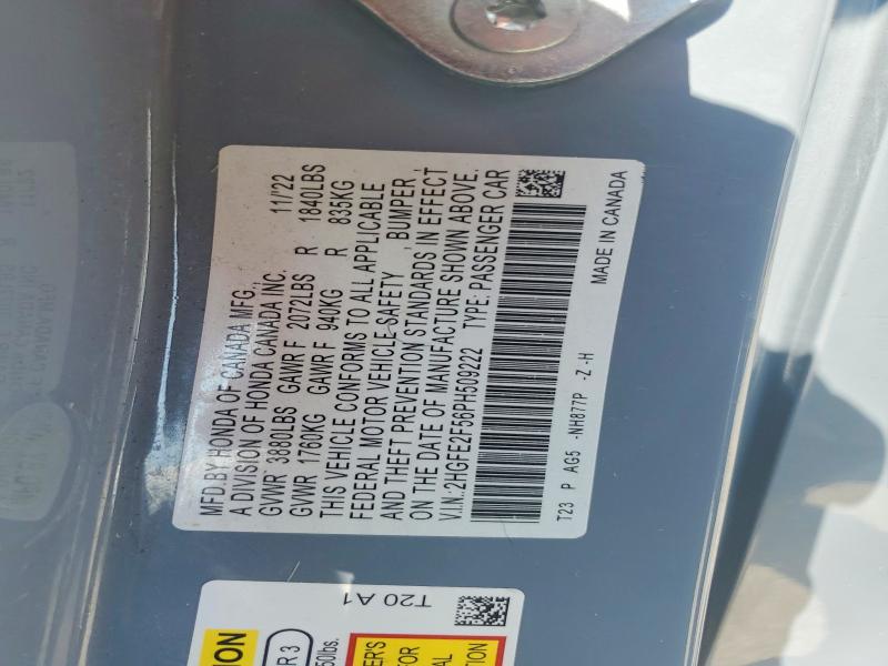 Продаж на аукціоні авто 2023 Honda Civic, vin: 2HGFE2F56PH509222, номер лоту: 62066656