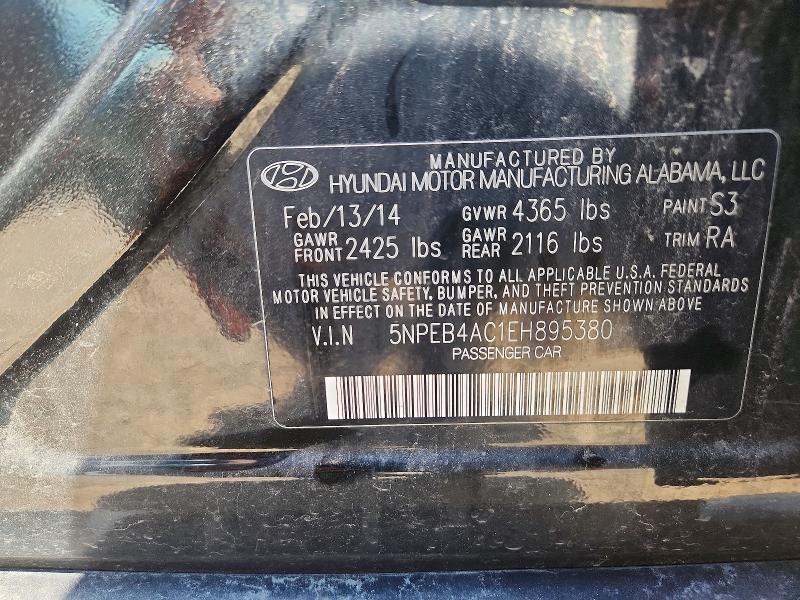 2014 Hyundai Sonata მანქანა იყიდება აუქციონზე, vin: 5NPEB4AC1EH895380, აუქციონის ნომერი: 60872836