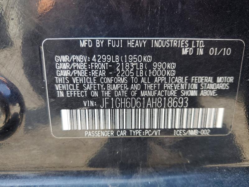 Продаж на аукціоні авто 2010 Subaru Impreza, vin: JF1GH6D61AH818693, номер лоту: 59862876