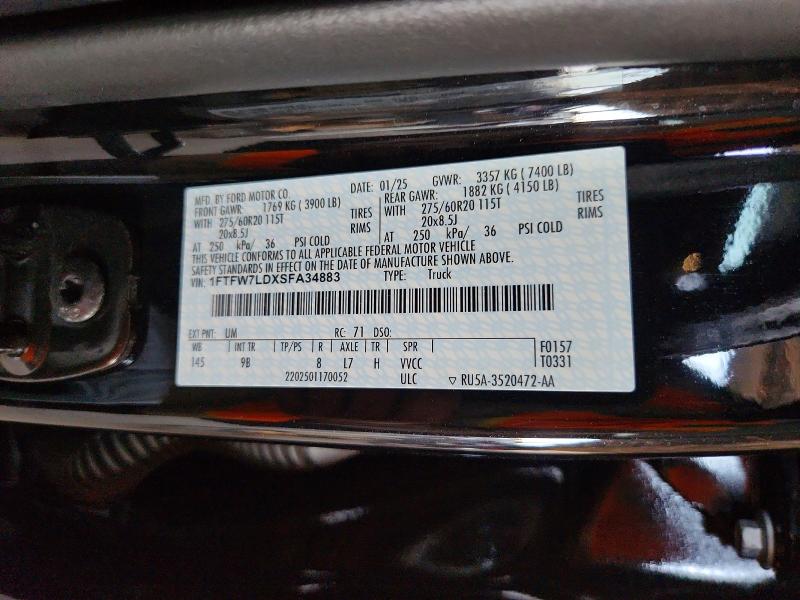 Aukcja sprzedaży 2025 Ford F150, vin: 1FTFW7LDXSFA34883, numer aukcji: 60195066