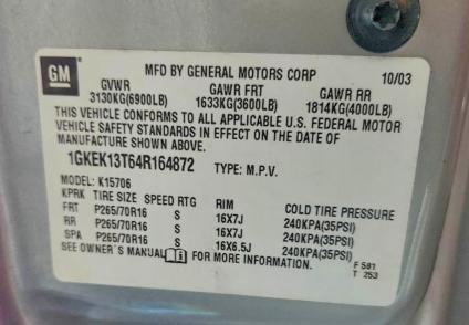 2004 Gmc Yukon მანქანა იყიდება აუქციონზე, vin: 1GKEK13T64R164872, აუქციონის ნომერი: 62850666