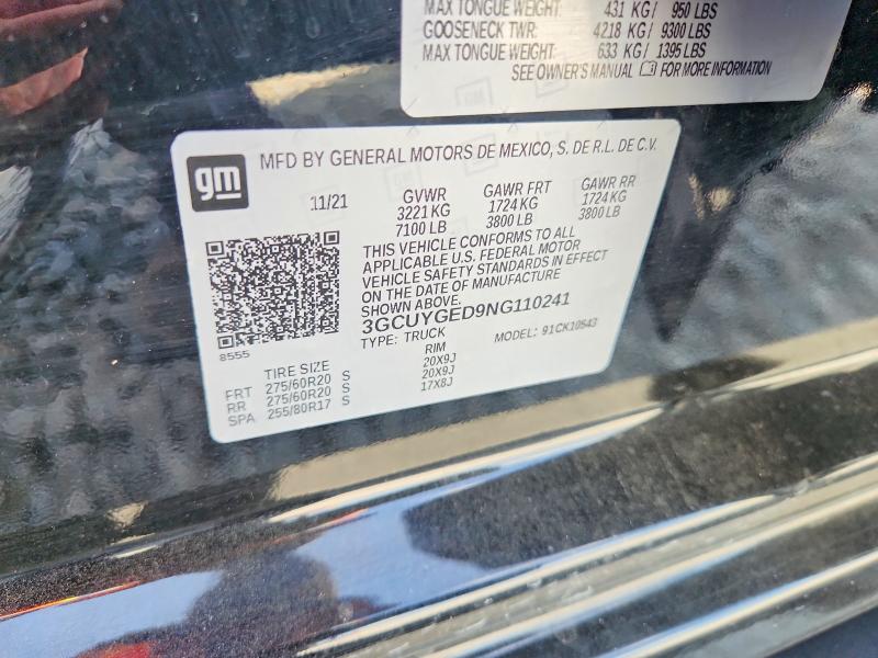 Продаж на аукціоні авто 2022 Chevrolet Silverado Ltd, vin: 3GCUYGED9NG110241, номер лоту: 61438656
