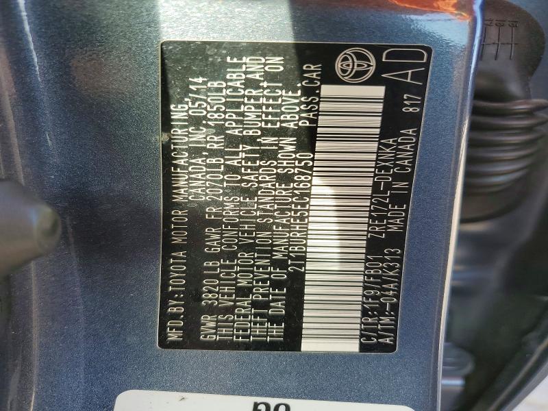 59684896 :رقم المزاد ، 2T1BURHE5EC168750 vin ، 2014 Toyota Corolla مزاد بيع
