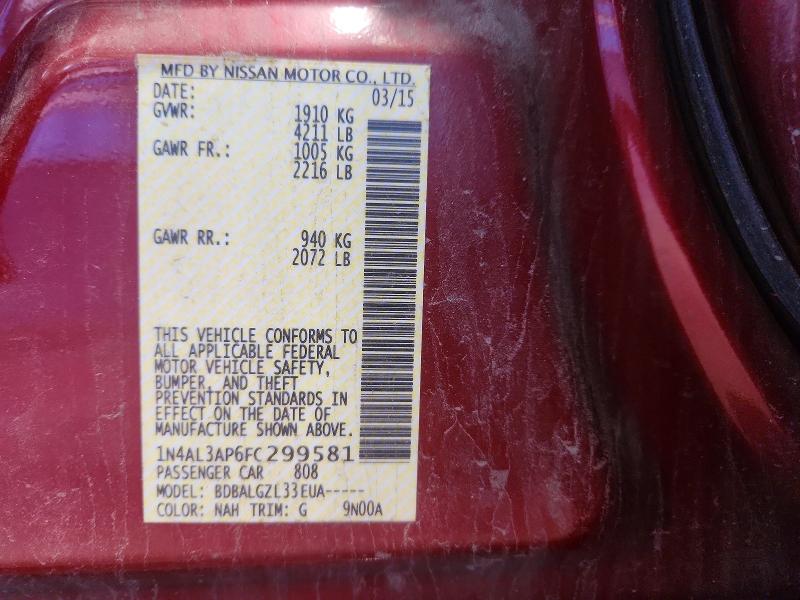 Aukcja sprzedaży 2015 Nissan Altima, vin: 1N4AL3AP6FC299581, numer aukcji: 61922786