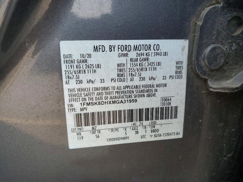 Aukcja sprzedaży 2021 Ford Explorer, vin: 1FMSK8DHXMGA31959, numer aukcji: 61528826