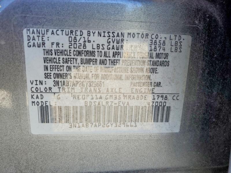 85979935 :رقم المزاد ، 3N1AB7AP2GY329661 vin ، 2016 Nissan Sentra مزاد بيع