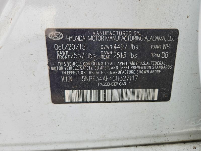 62867776 :رقم المزاد ، 5NPE34AF4GH327117 vin ، 2016 Hyundai Sonata مزاد بيع