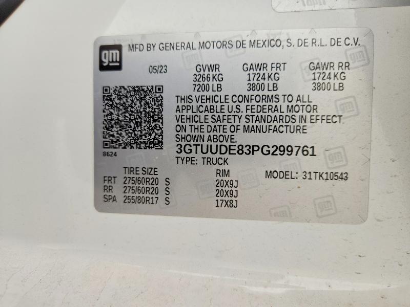 Продаж на аукціоні авто 2023 Gmc Sierra, vin: 3GTUUDE83PG299761, номер лоту: 61506956
