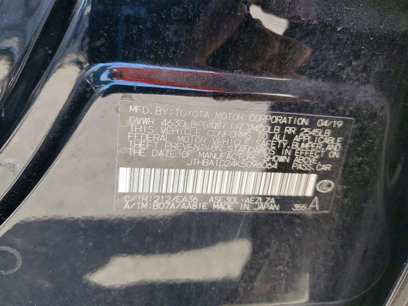 85973875 :رقم المزاد ، JTHBA1D24K5096064 vin ، 2019 Lexus Is مزاد بيع