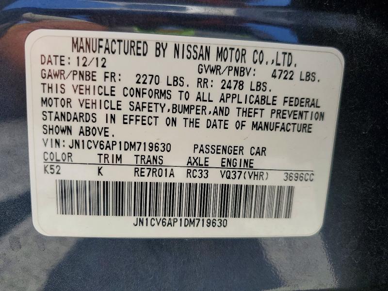2013 Infiniti G37 Sedan მანქანა იყიდება აუქციონზე, vin: JN1CV6AP1DM719630, აუქციონის ნომერი: 61444776
