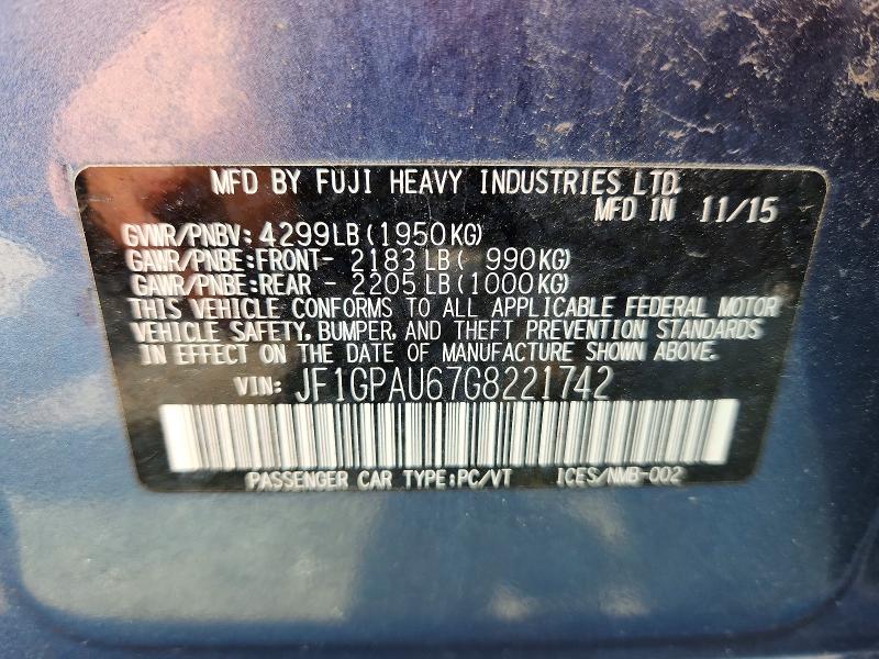 Aukcja sprzedaży 2016 Subaru Impreza, vin: JF1GPAU67G8221742, numer aukcji: 61745066