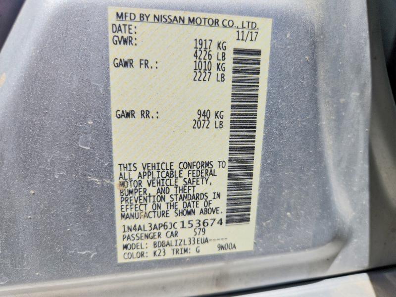 2018 Nissan Altima მანქანა იყიდება აუქციონზე, vin: 1N4AL3AP6JC153674, აუქციონის ნომერი: 62666636