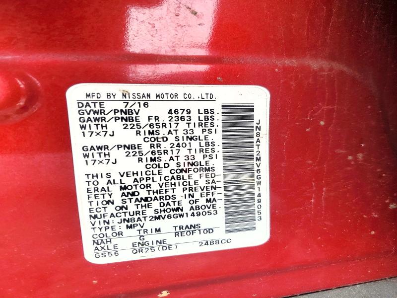2016 Nissan Rogue მანქანა იყიდება აუქციონზე, vin: JN8AT2MV6GW149053, აუქციონის ნომერი: 61773216