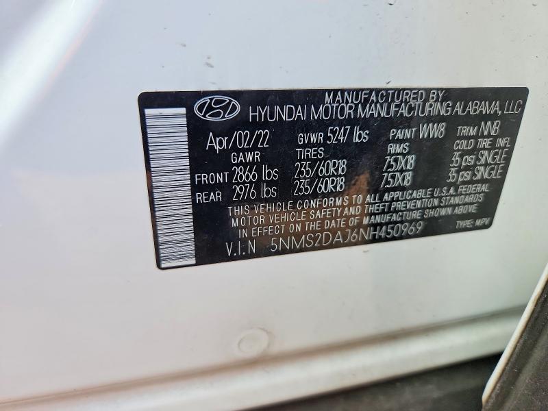 60477736 :رقم المزاد ، 5NMS2DAJ6NH450969 vin ، 2022 Hyundai Santa Fe مزاد بيع