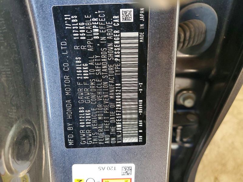 Продаж на аукціоні авто 2022 Honda Civic, vin: JHMFE1F72NX005218, номер лоту: 59290566