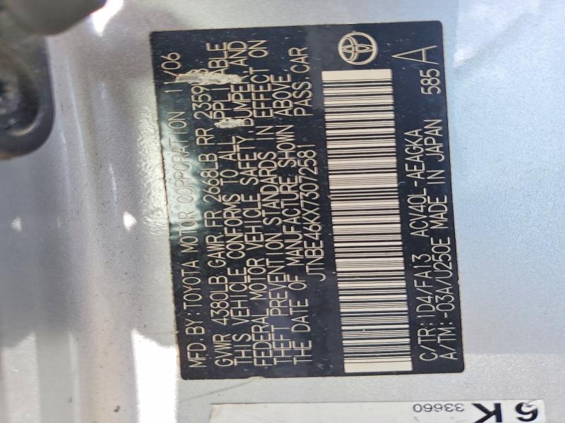 Aukcja sprzedaży 2007 Toyota Camry, vin: JTNBE46KX73072581, numer aukcji: 59796396