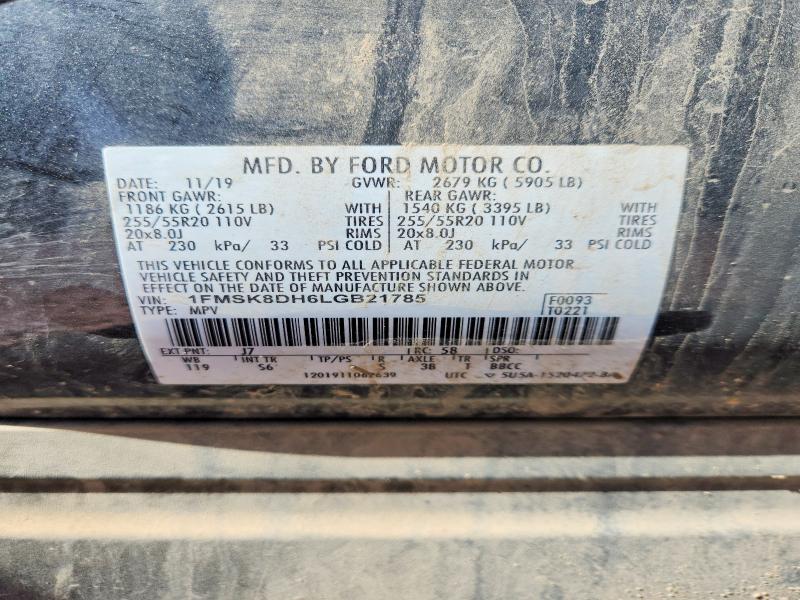 61427986 :رقم المزاد ، 1FMSK8DH6LGB21785 vin ، 2020 Ford Explorer مزاد بيع